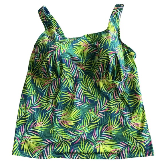Lands’ End Women’s 20W Tankini Swim Top Underwire Palm Leaf Print Green Blue - Picture 1 of 5